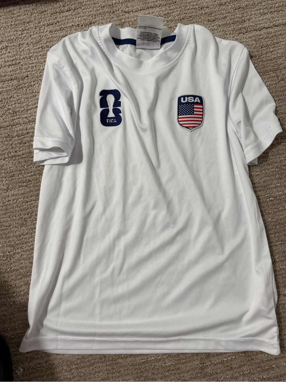 USA White Kids Soccer Jersey with FIFA Patch
